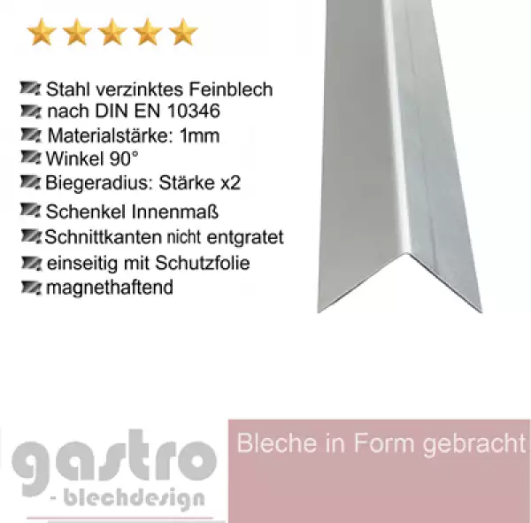 Winkel 3-fach Kantenschutz aus Stahl Feinblech verzinkt , 1,0 mm stark